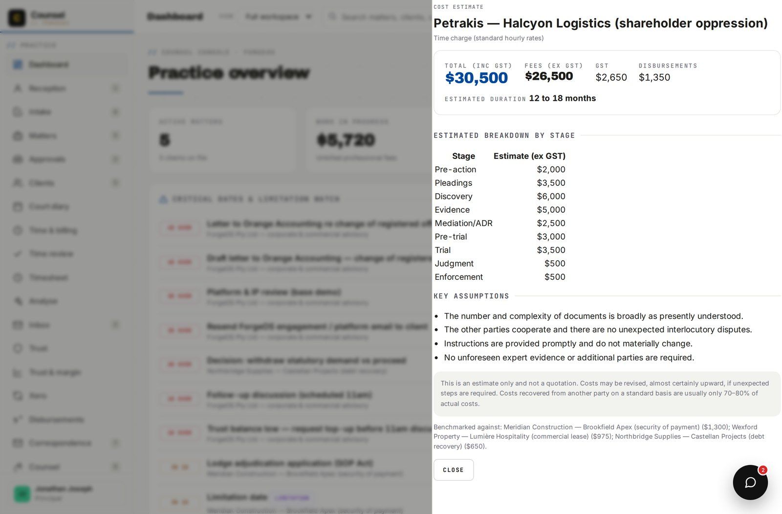 Cost and duration, read off the file.