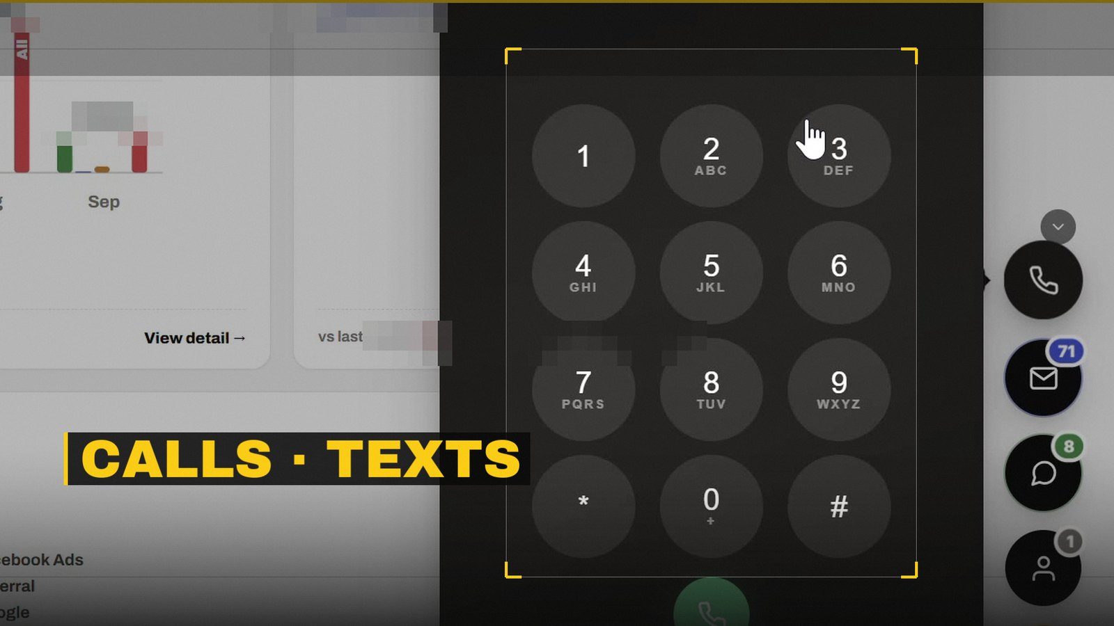 Dial pad with calls and texts on the record