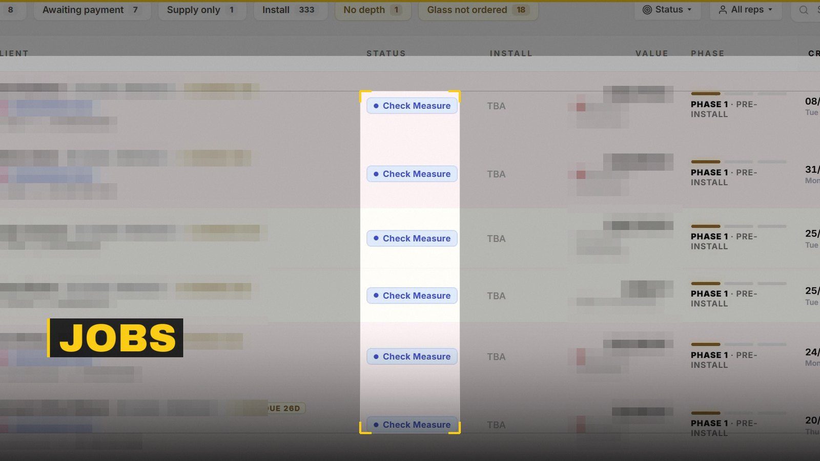 Jobs board with the next step on every job