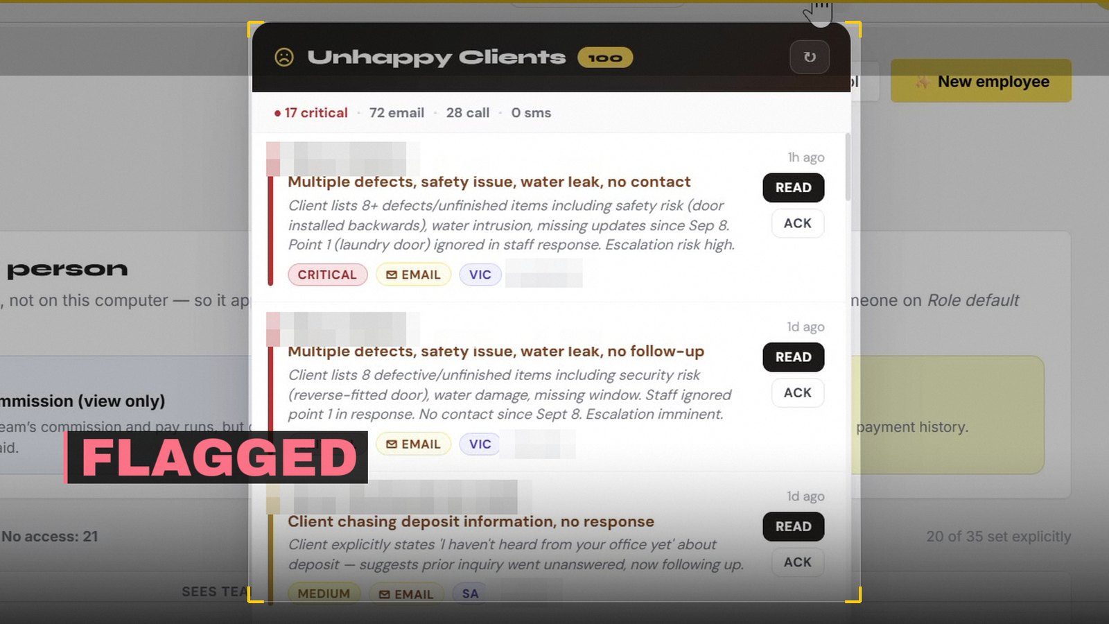 Unhappy customer flagged to management