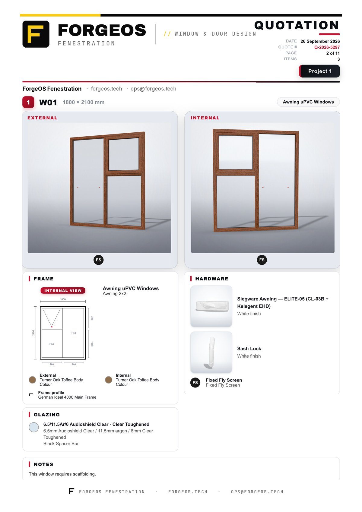A branded quotation page with 3D renders inside and out