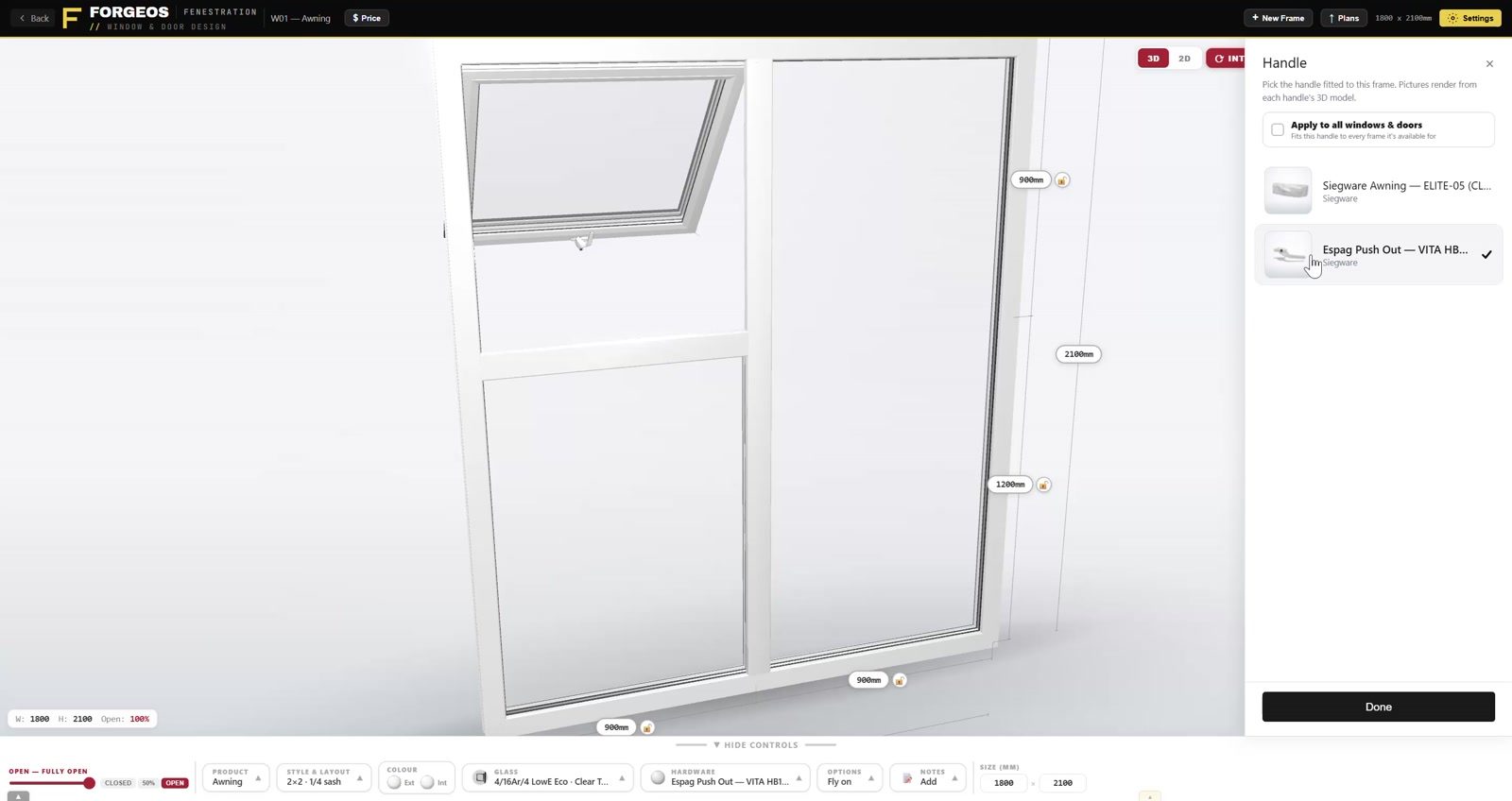 The handle picker with thumbnails rendered from 3D models