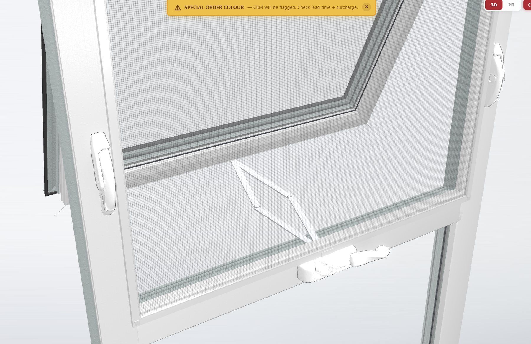 Open awning sash with the scissor winder arm, sash locks and fly screen