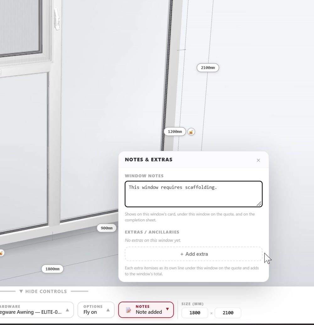 Per-window notes and extras