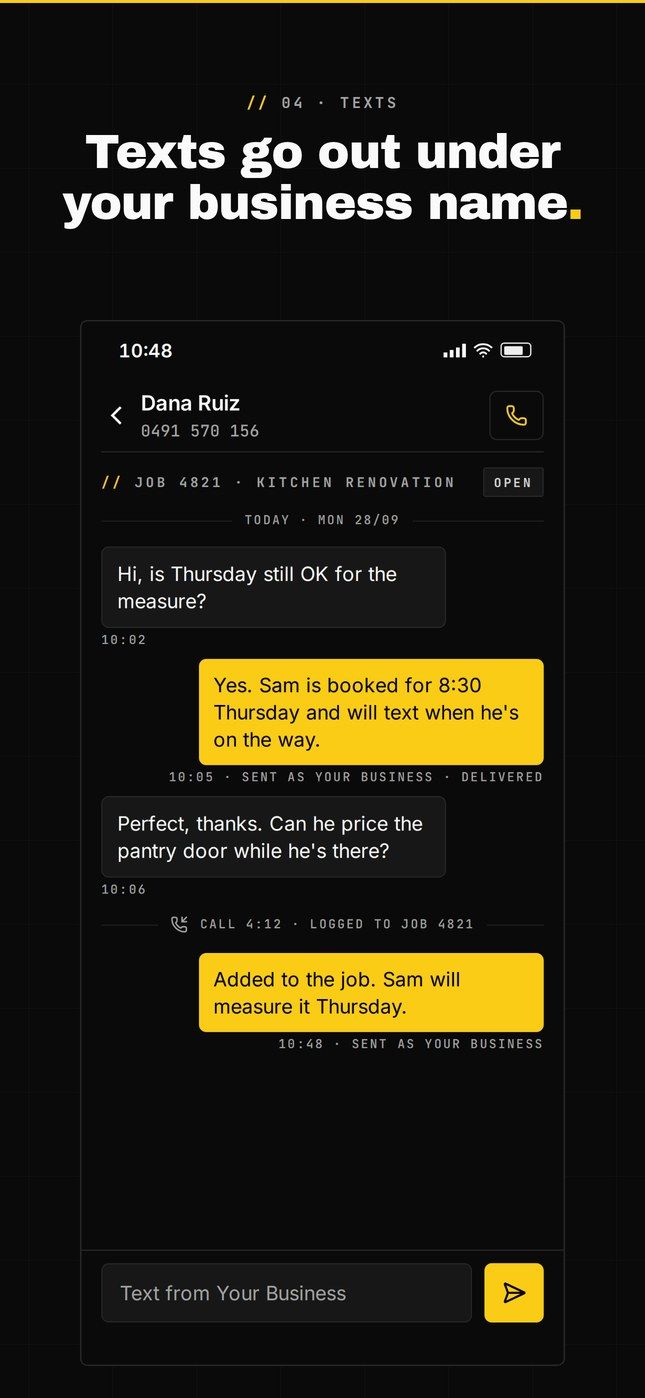 Texts under your business name.